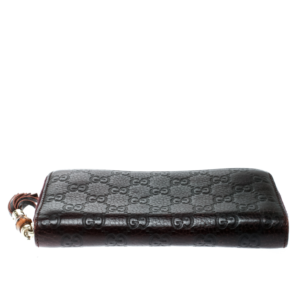 GUCCI Burgundy ssima Leather Bamboo Tassel Zip Around Wallet - Picture 6 of 8